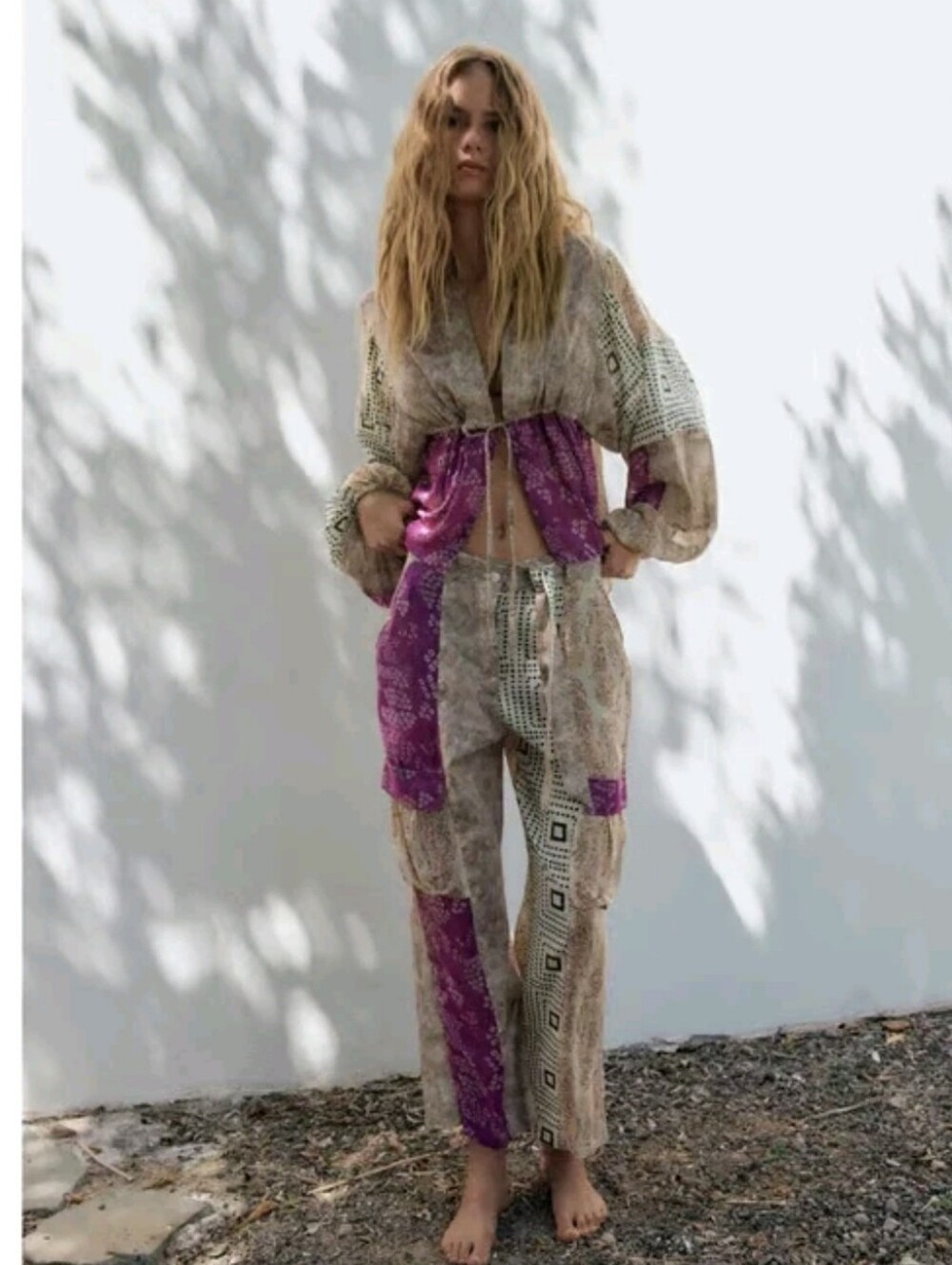 Zara 2-Piece Patchwork Pantset Bloggers Fav Med NWOT-free people-anthropologie - Picture 3 of 10
